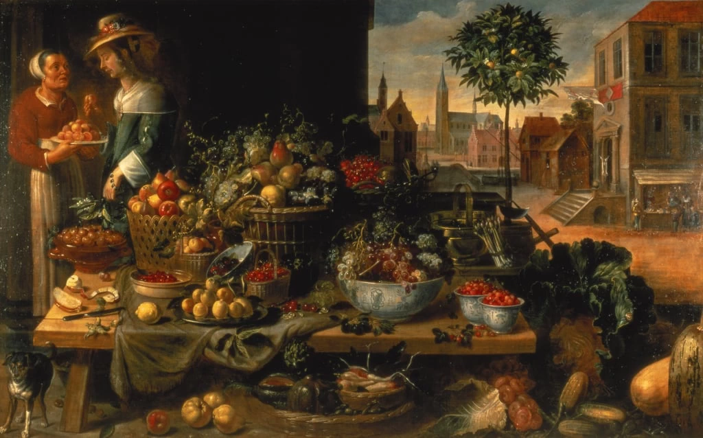 Il banco della frutta con paesaggio e figure - Harris Museum and Art Gallery, Preston, Lancashire